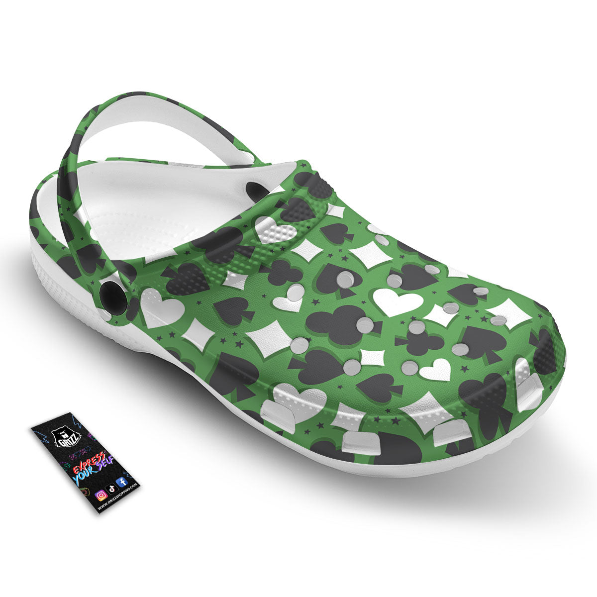 Card Suits Green Playing Print Pattern Clog-grizzshop