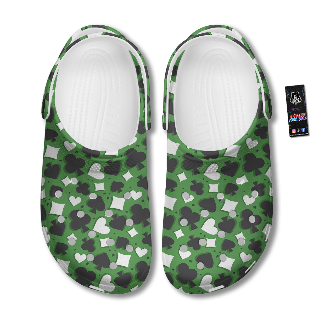 Card Suits Green Playing Print Pattern Clog-grizzshop