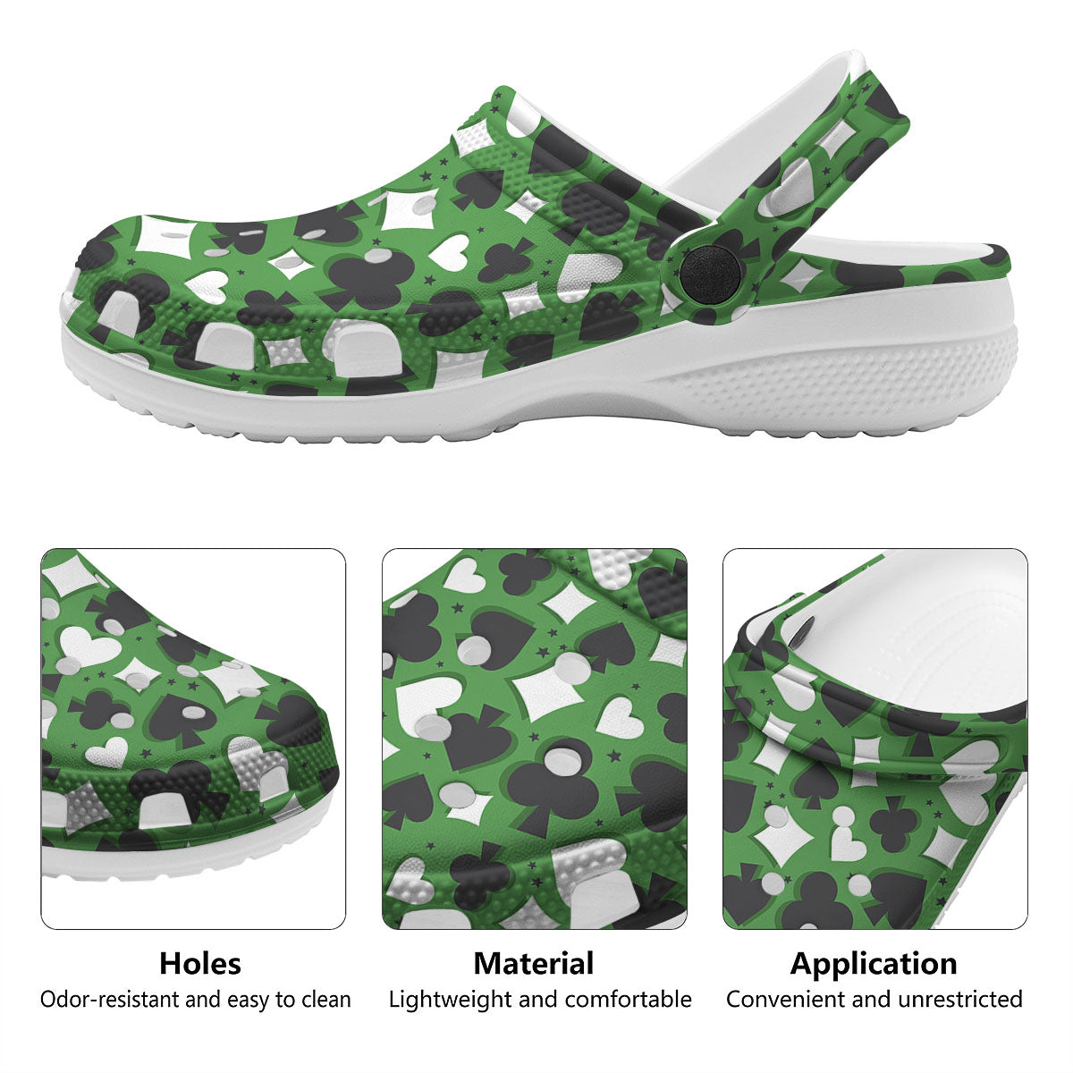 Card Suits Green Playing Print Pattern Clog-grizzshop