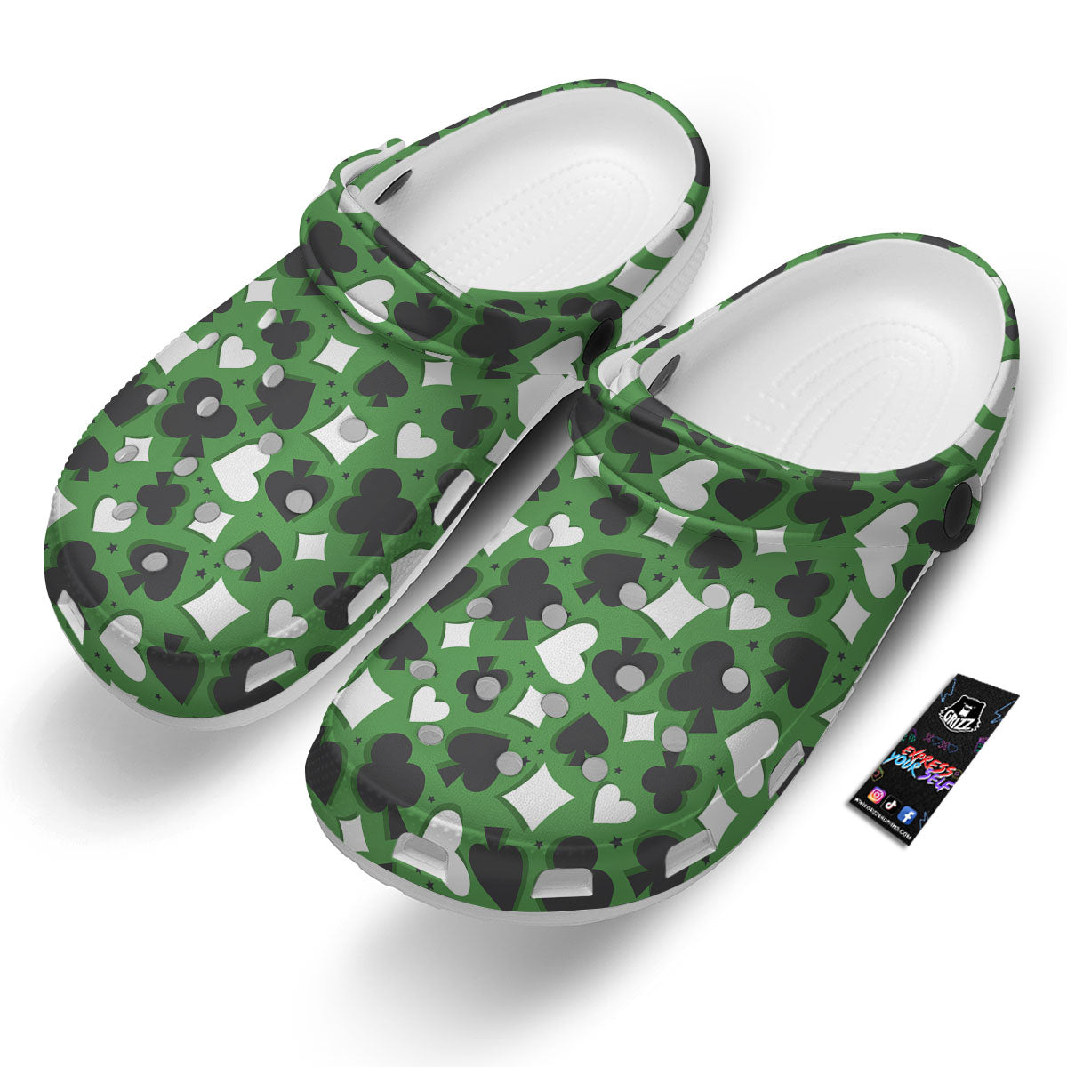 Card Suits Green Playing Print Pattern Clog-grizzshop