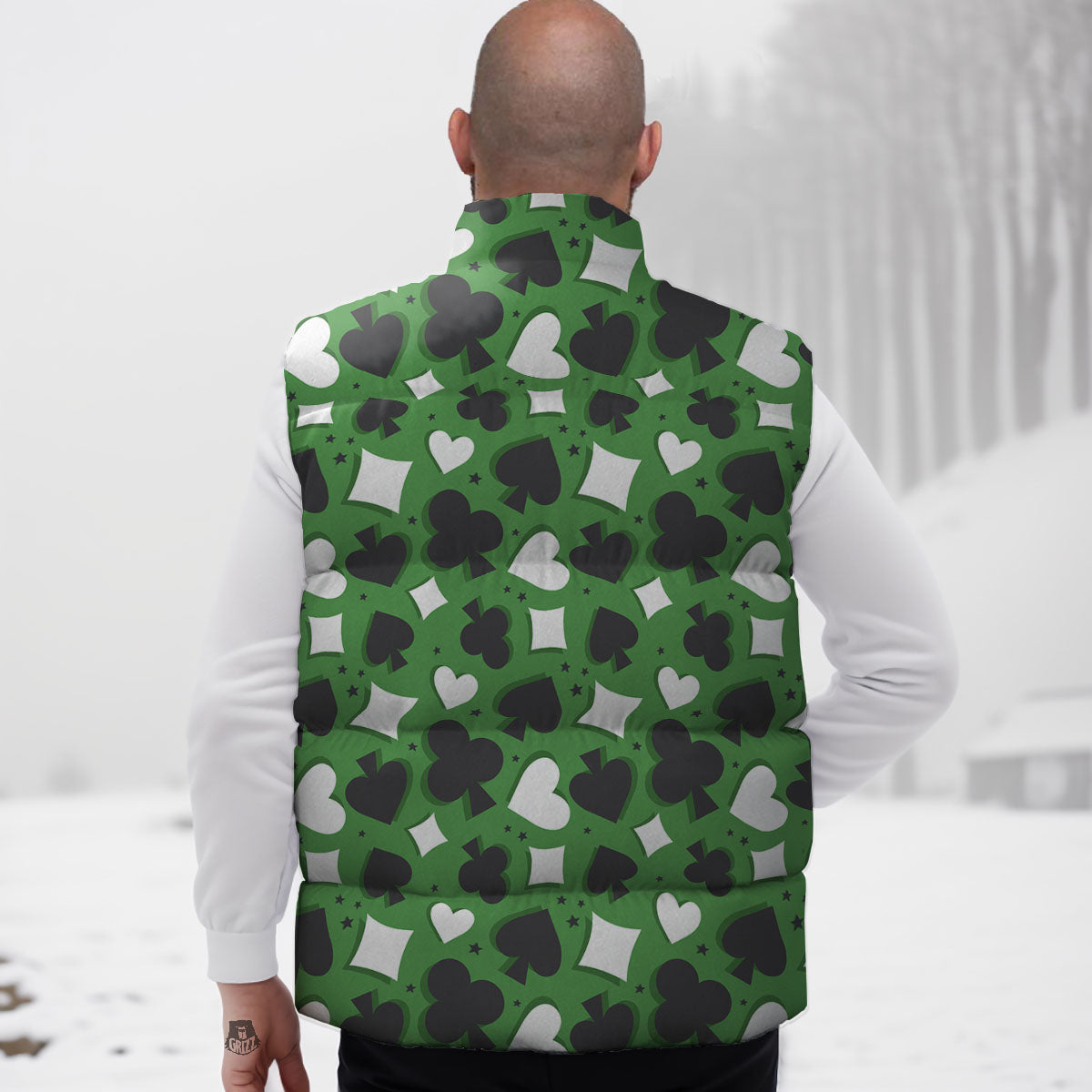 Card Suits Green Playing Print Pattern Down Vest-grizzshop