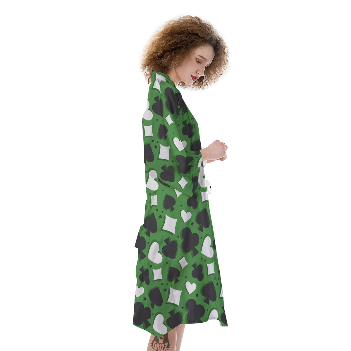 Card Suits Green Playing Print Pattern Kimono-grizzshop