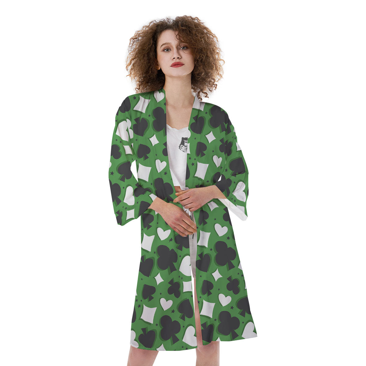 Card Suits Green Playing Print Pattern Kimono-grizzshop