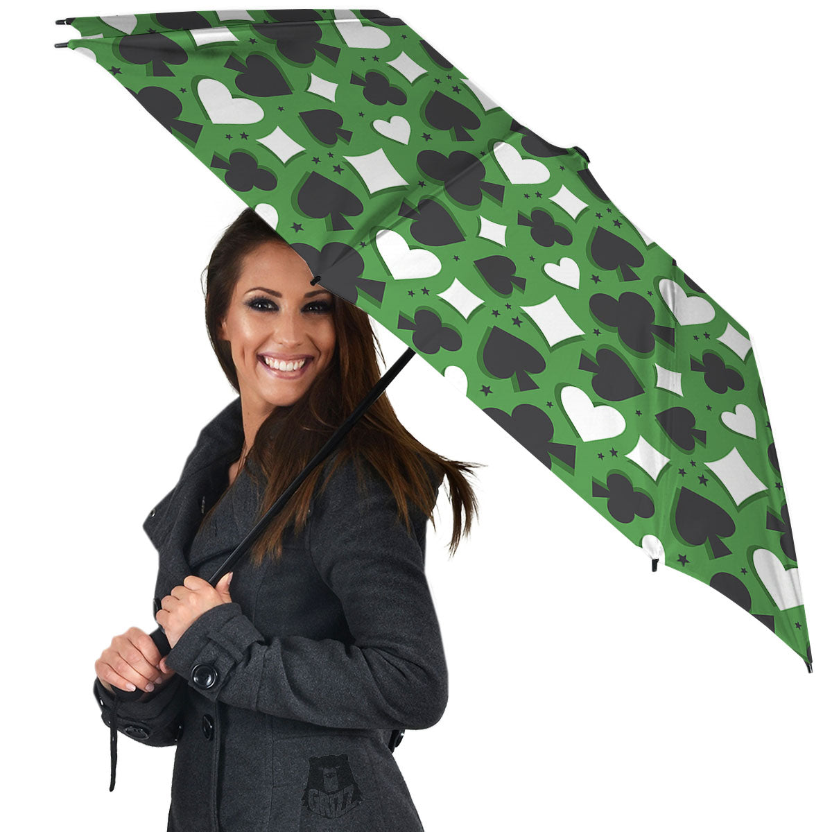 Card Suits Green Playing Print Pattern Umbrella-grizzshop