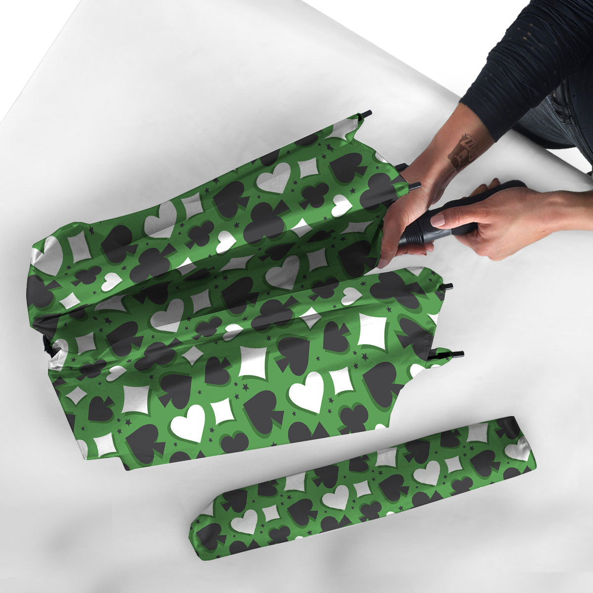 Card Suits Green Playing Print Pattern Umbrella-grizzshop