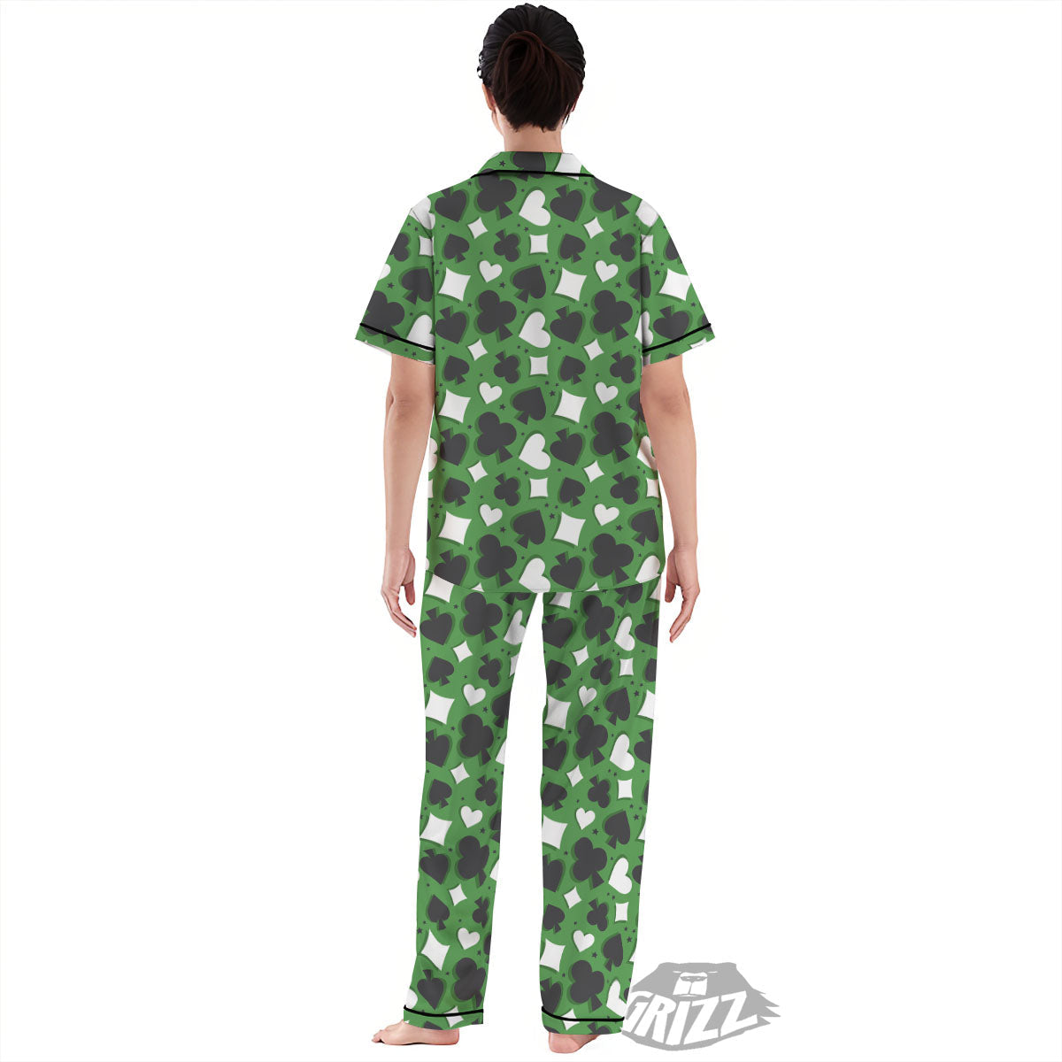 Card Suits Green Playing Print Pattern Women's Pajamas Set-grizzshop