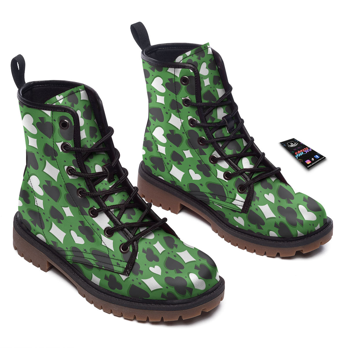 Card Suits Green Playing Print Pattern Work Boots-grizzshop