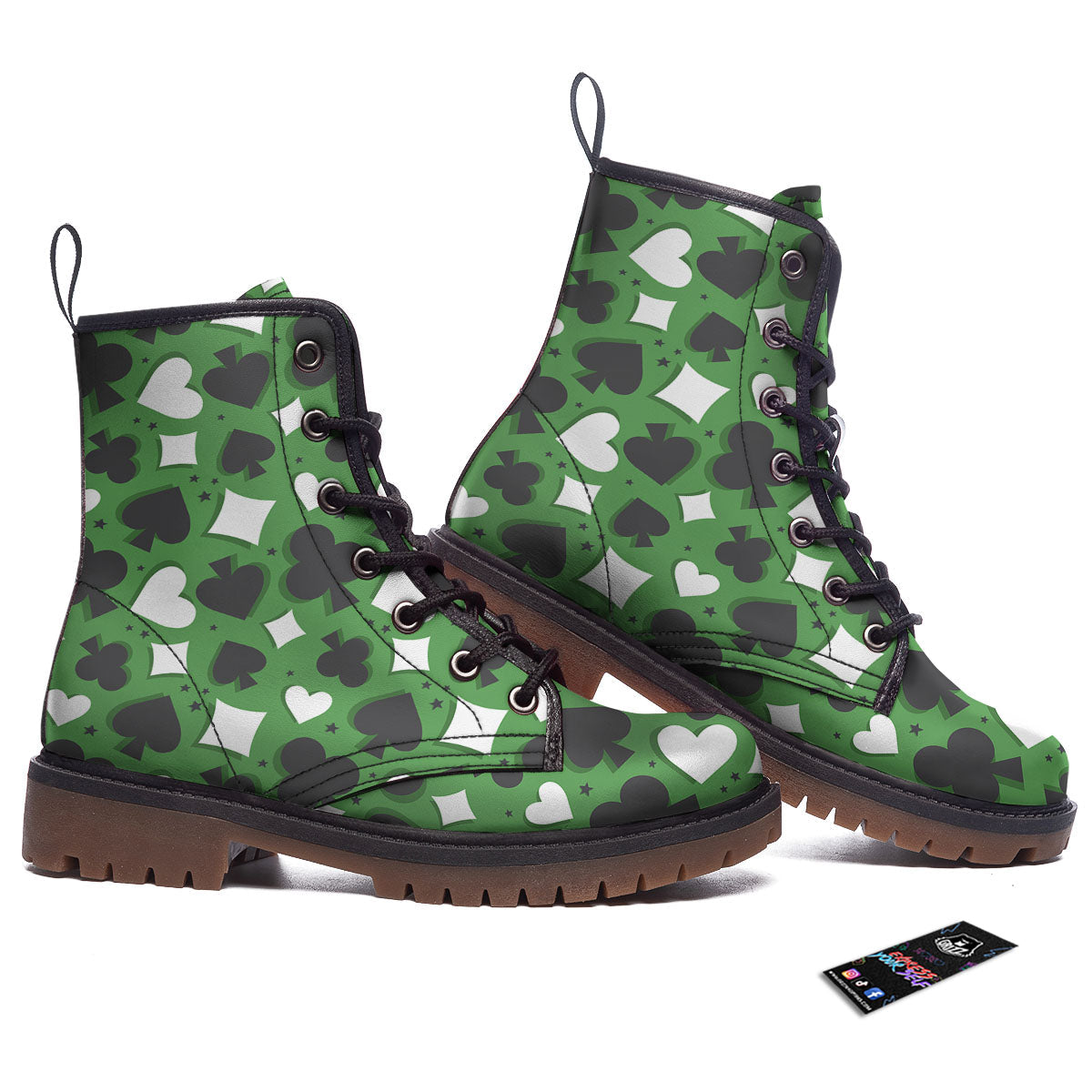 Card Suits Green Playing Print Pattern Work Boots-grizzshop
