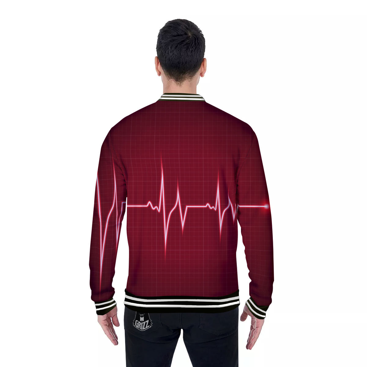 Cardiogram Heartbeat Print Baseball Jacket-grizzshop