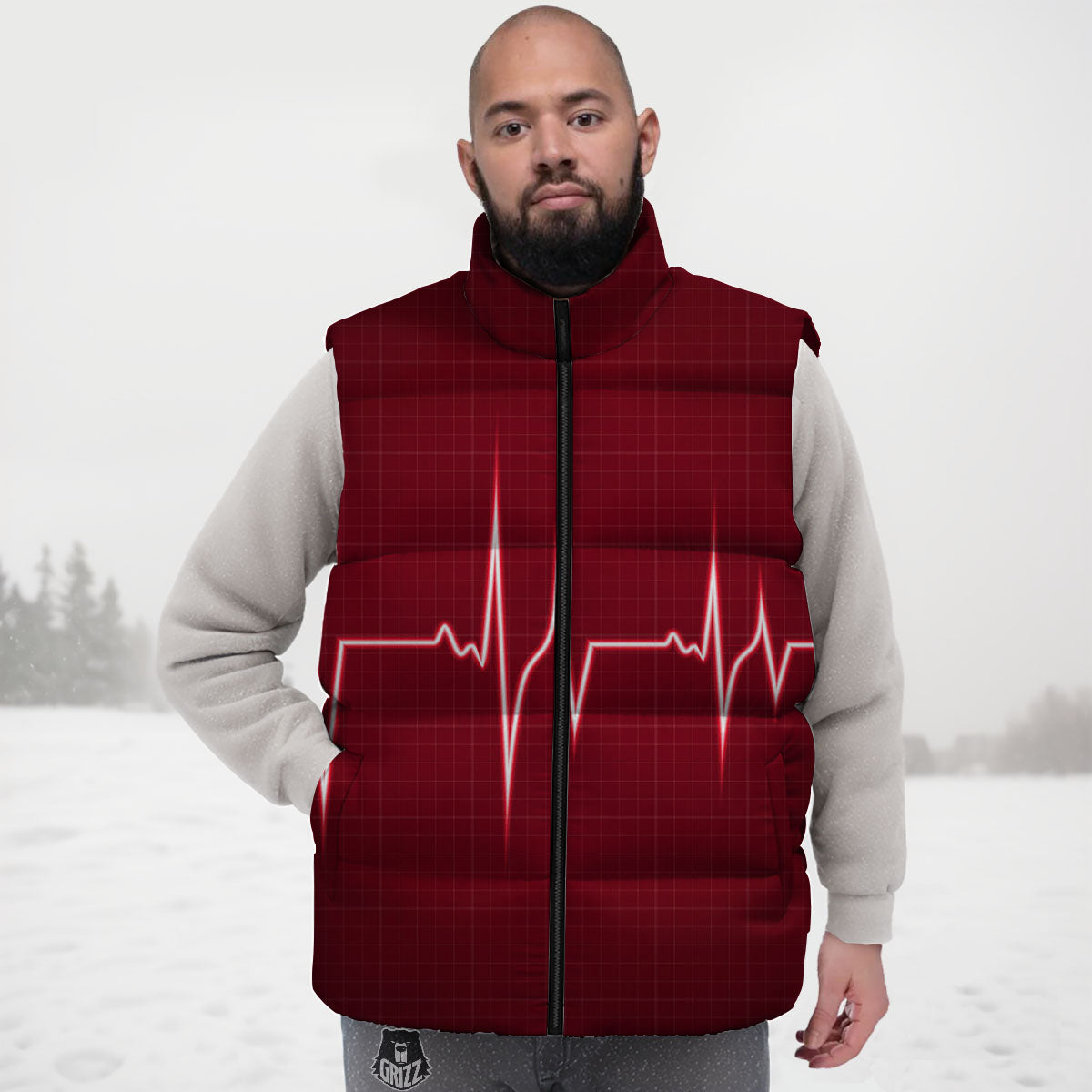 Cardiogram Heartbeat Print Down Vest