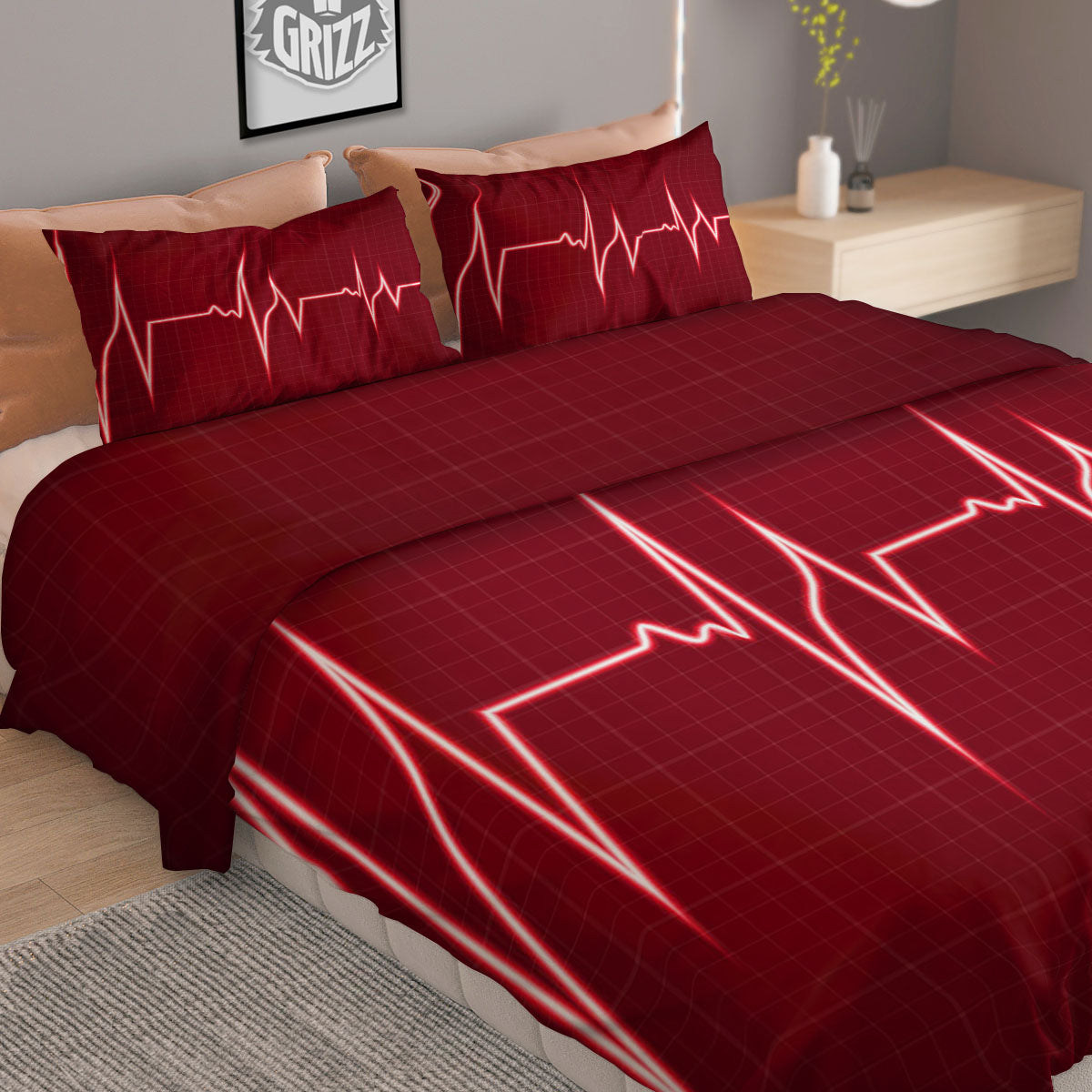 Cardiogram Heartbeat Print Duvet Cover Bedding Set