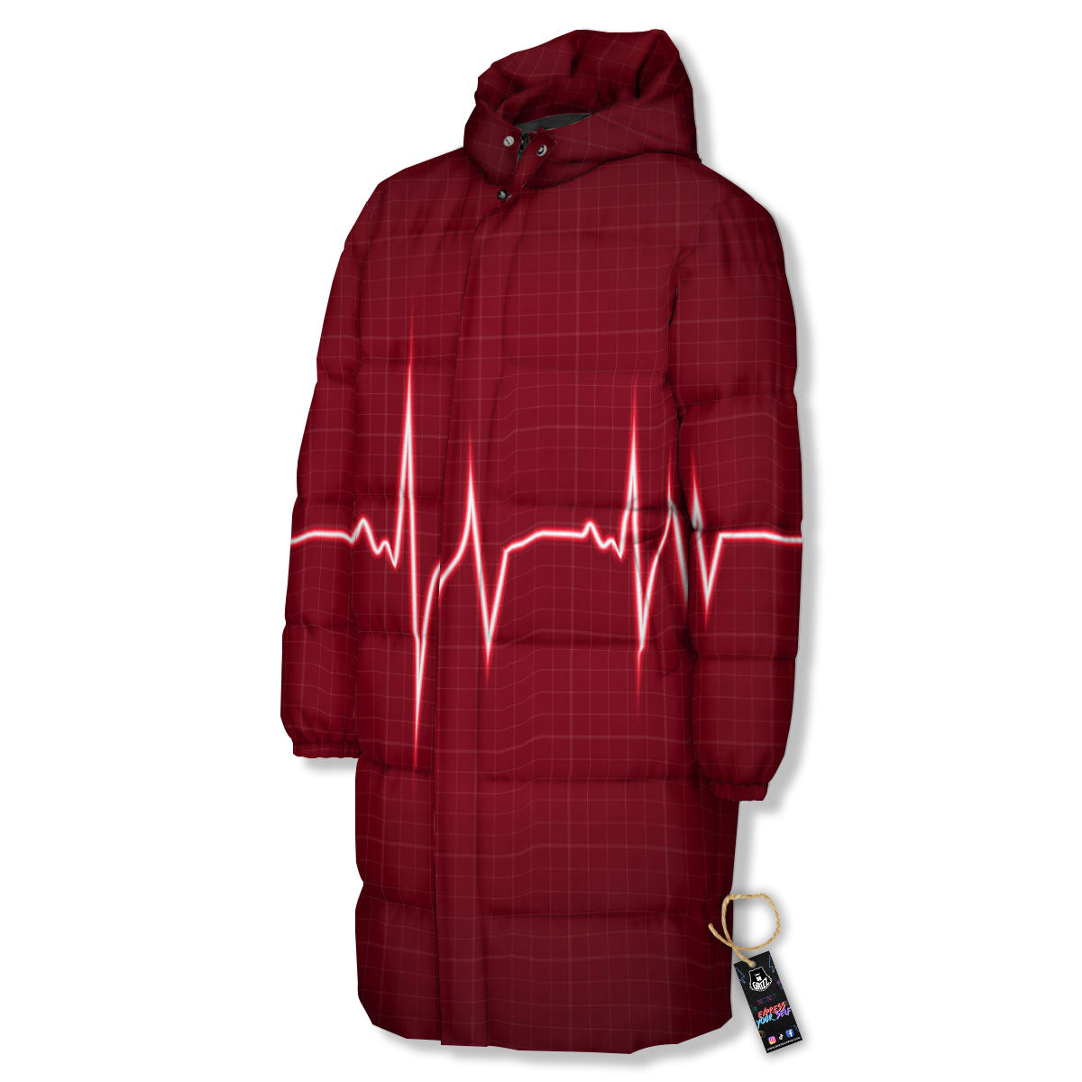 Cardiogram Heartbeat Print Long Down Jacket-grizzshop