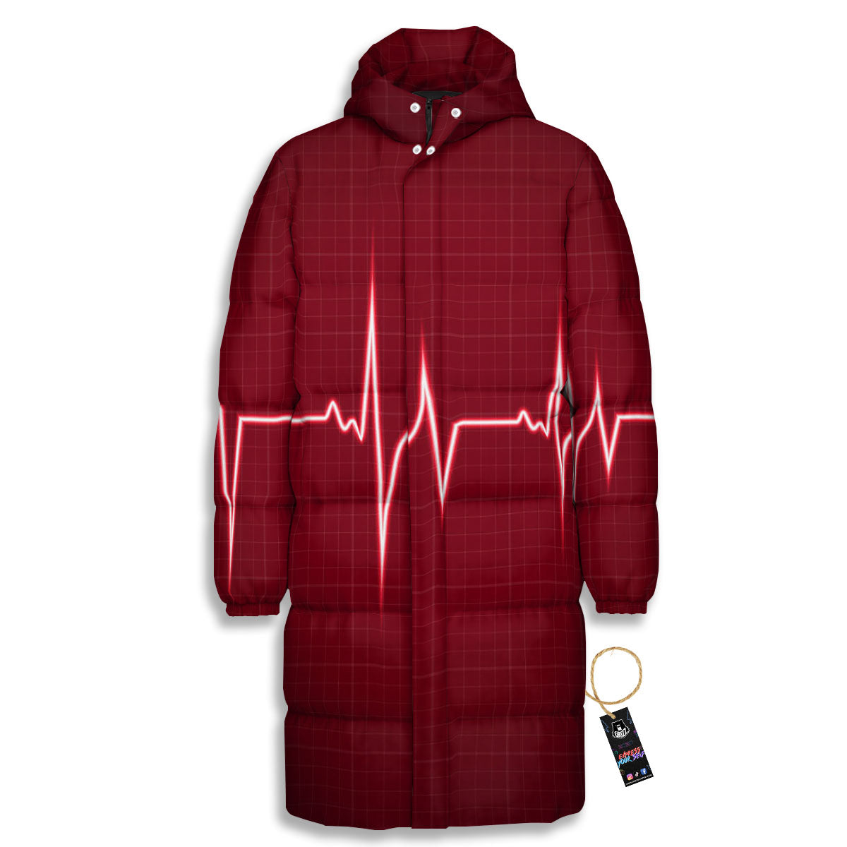 Cardiogram Heartbeat Print Long Down Jacket-grizzshop