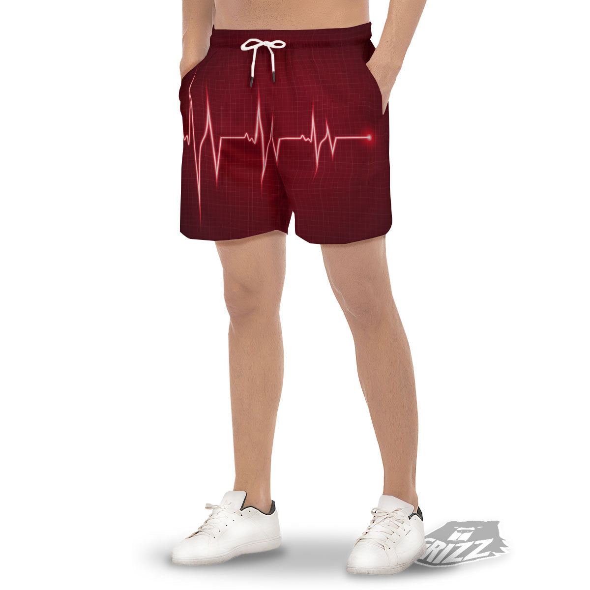 Cardiogram Heartbeat Print Men's Gym Shorts-grizzshop