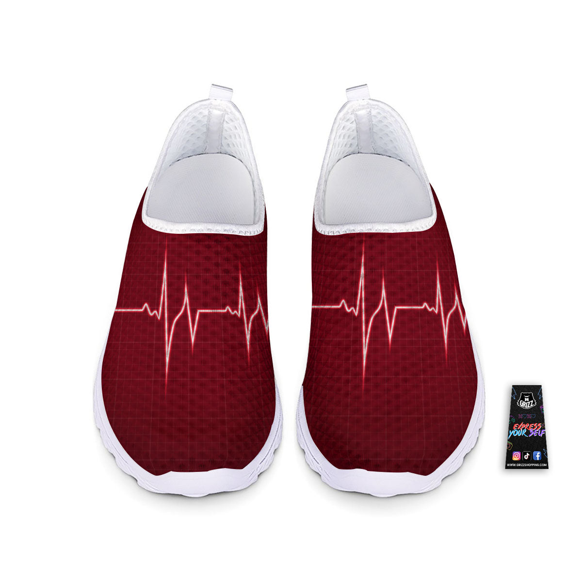 Cardiogram Heartbeat Print Nurse Shoes-grizzshop