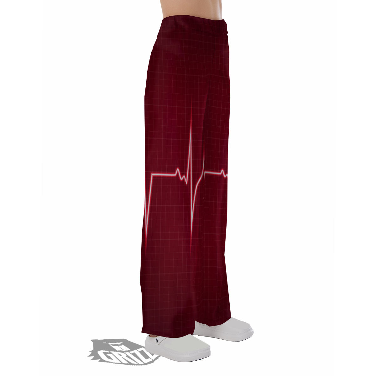 Cardiogram Heartbeat Print Pajama Pants-grizzshop
