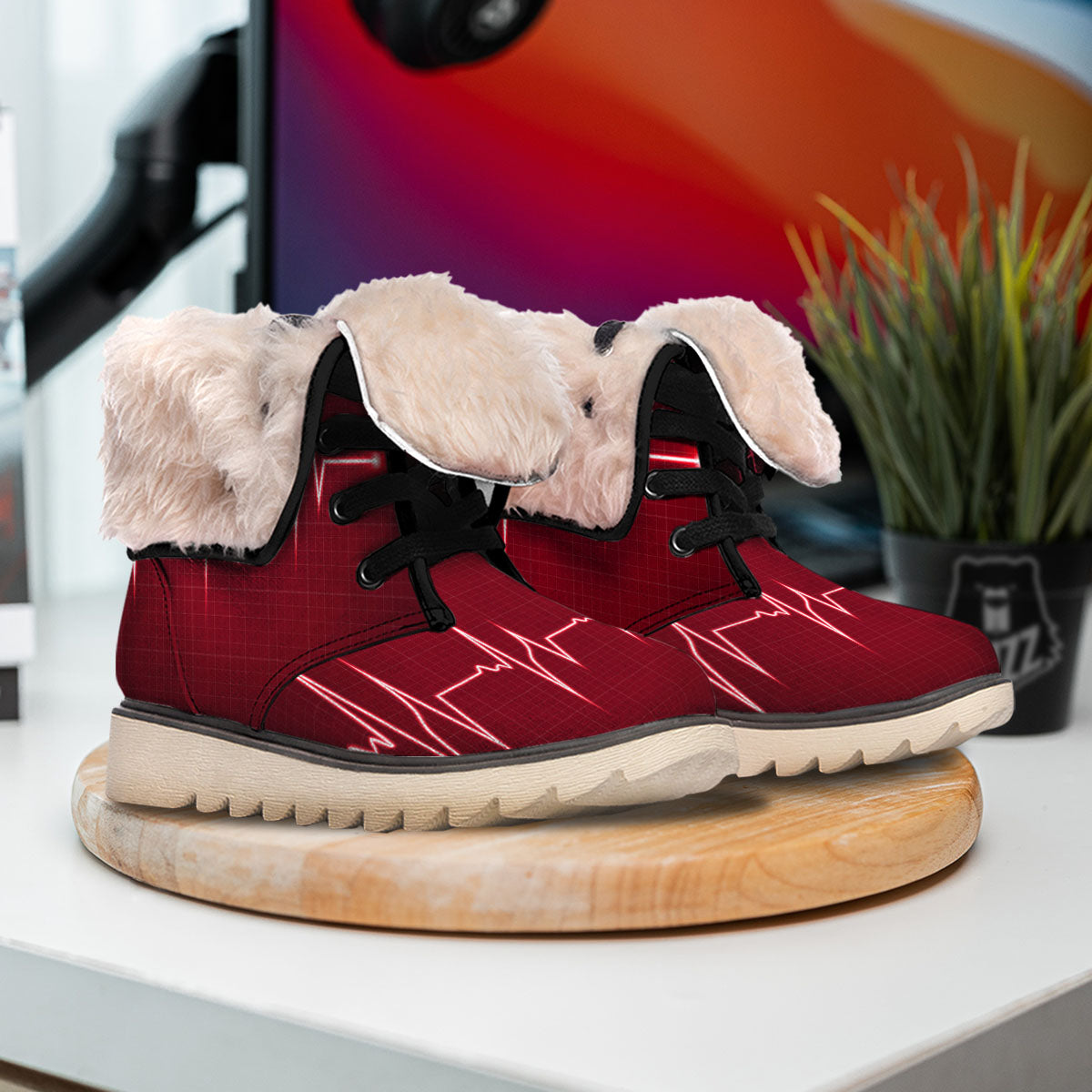 Cardiogram Heartbeat Print Snow Boots-grizzshop