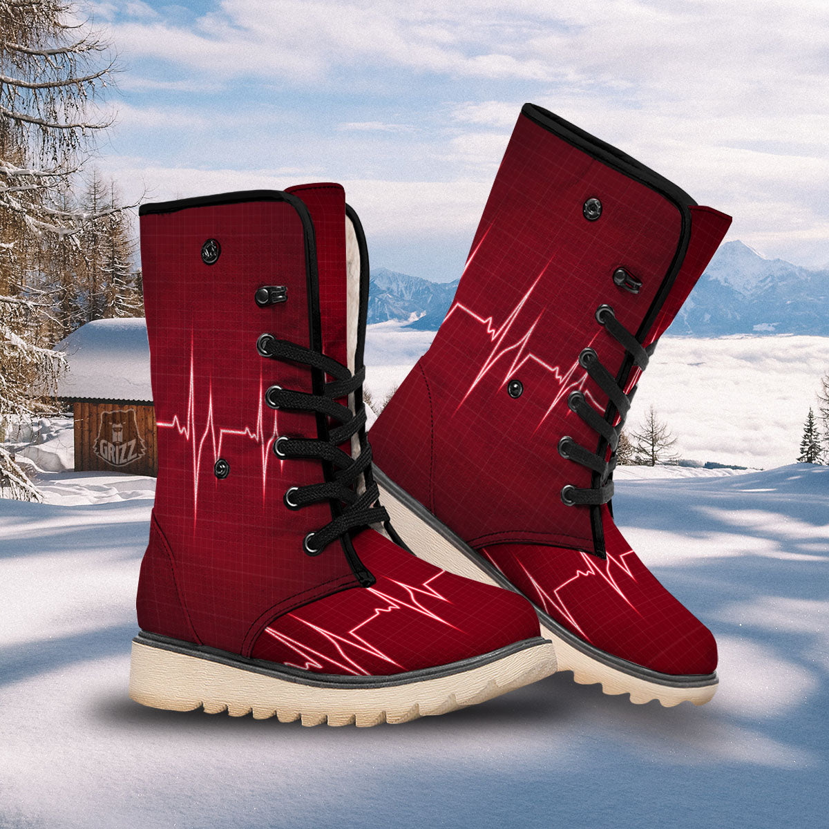 Cardiogram Heartbeat Print Snow Boots-grizzshop