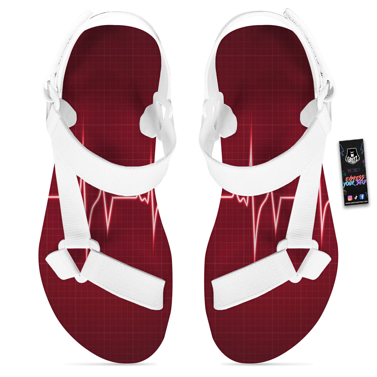 Cardiogram Heartbeat Print White Open Toe Sandals-grizzshop