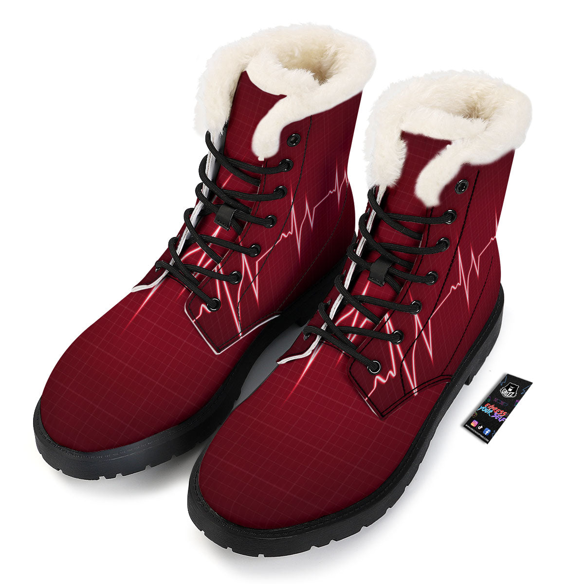 Cardiogram Heartbeat Print Winter Boots-grizzshop
