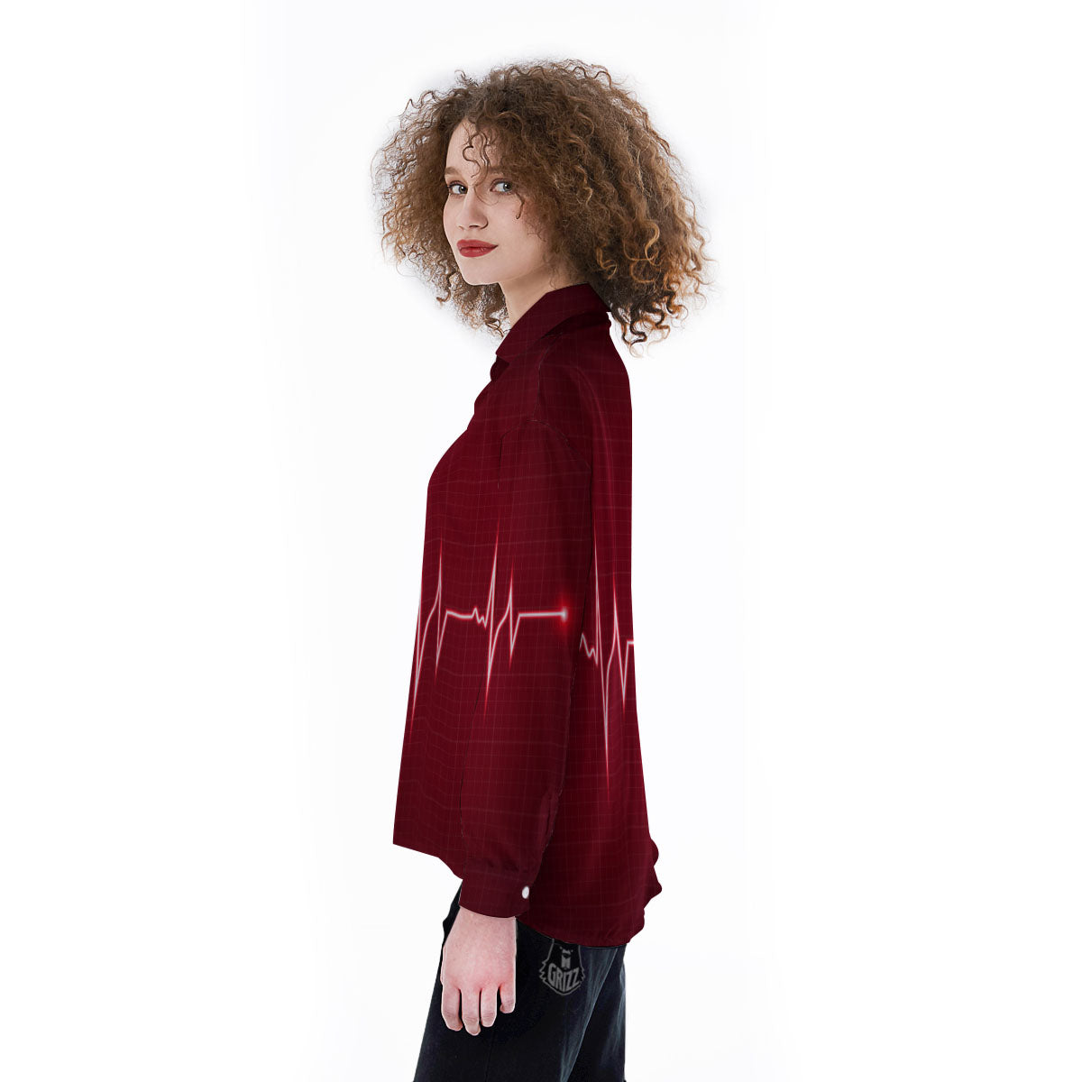 Cardiogram Heartbeat Print Women's Long Sleeve Shirts-grizzshop