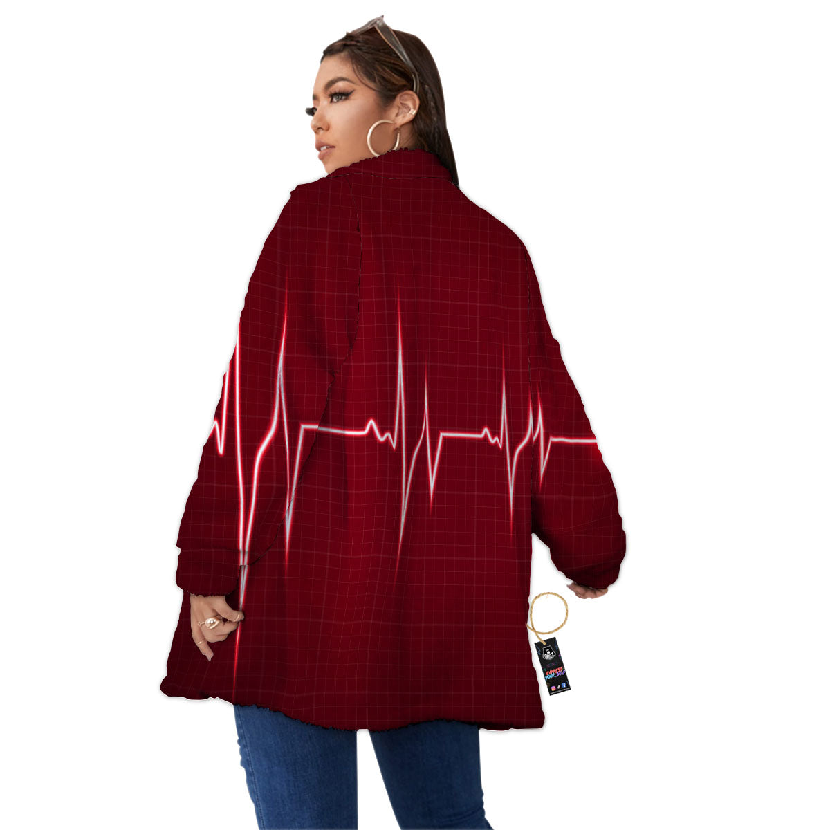 Cardiogram Heartbeat Print Women's Sherpa Jacket-grizzshop