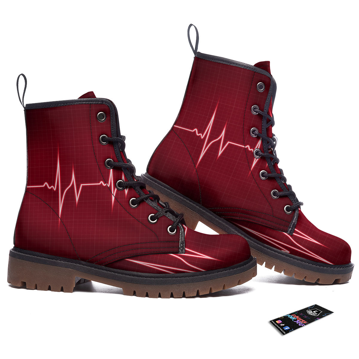 Cardiogram Heartbeat Print Work Boots-grizzshop