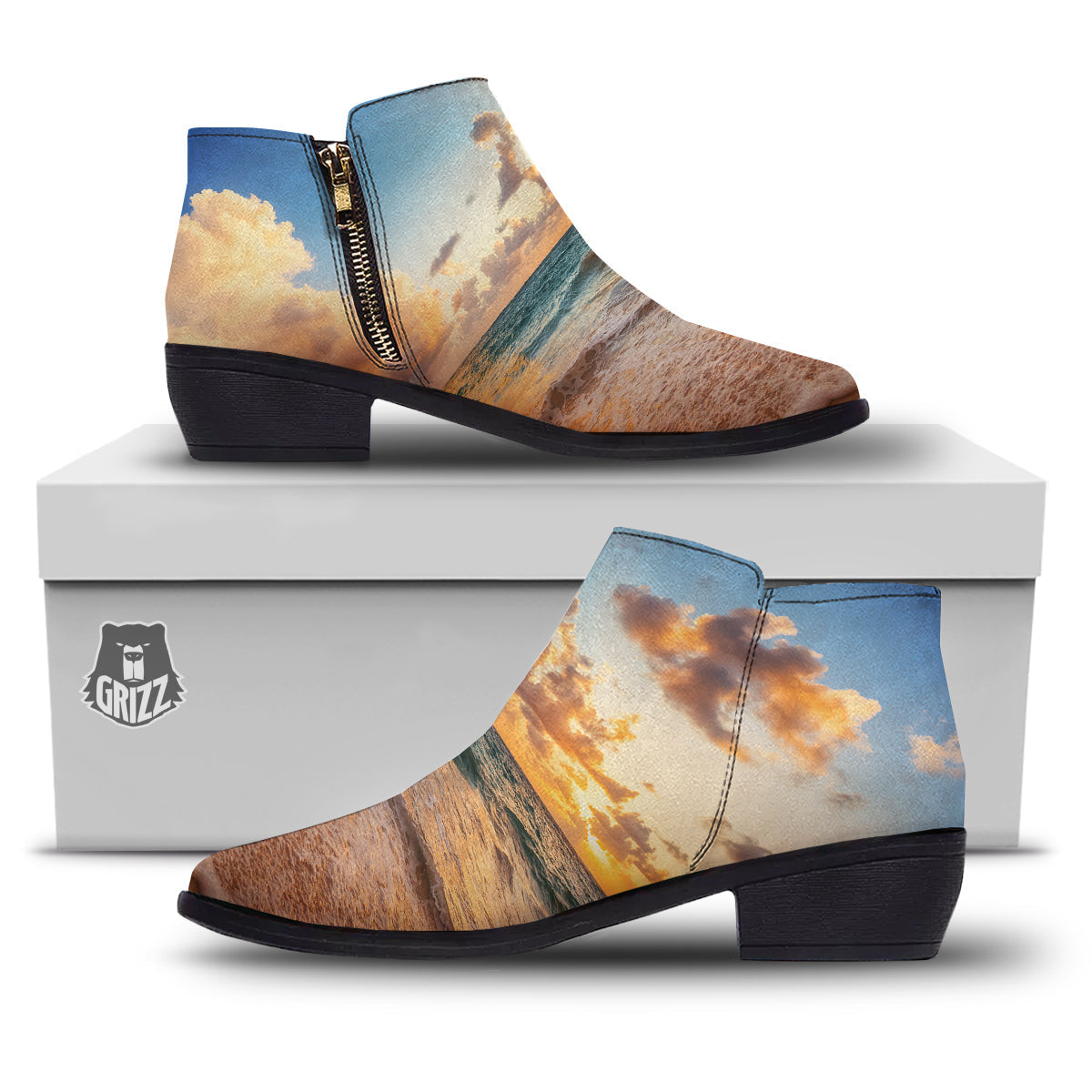 Caribbean Ocean Print Ankle Boots-grizzshop