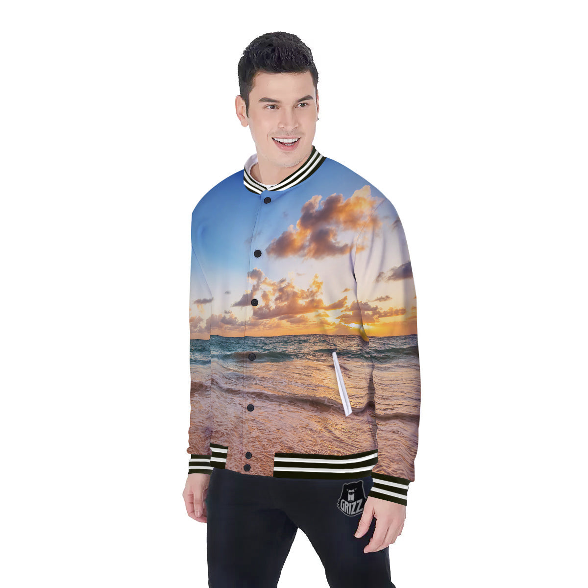 Caribbean Ocean Print Baseball Jacket-grizzshop