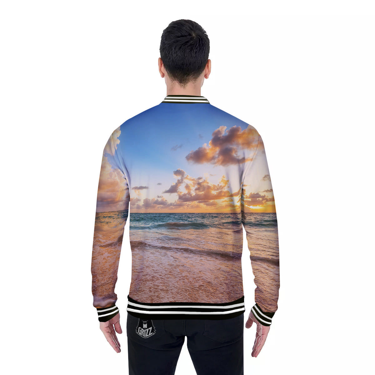 Caribbean Ocean Print Baseball Jacket-grizzshop