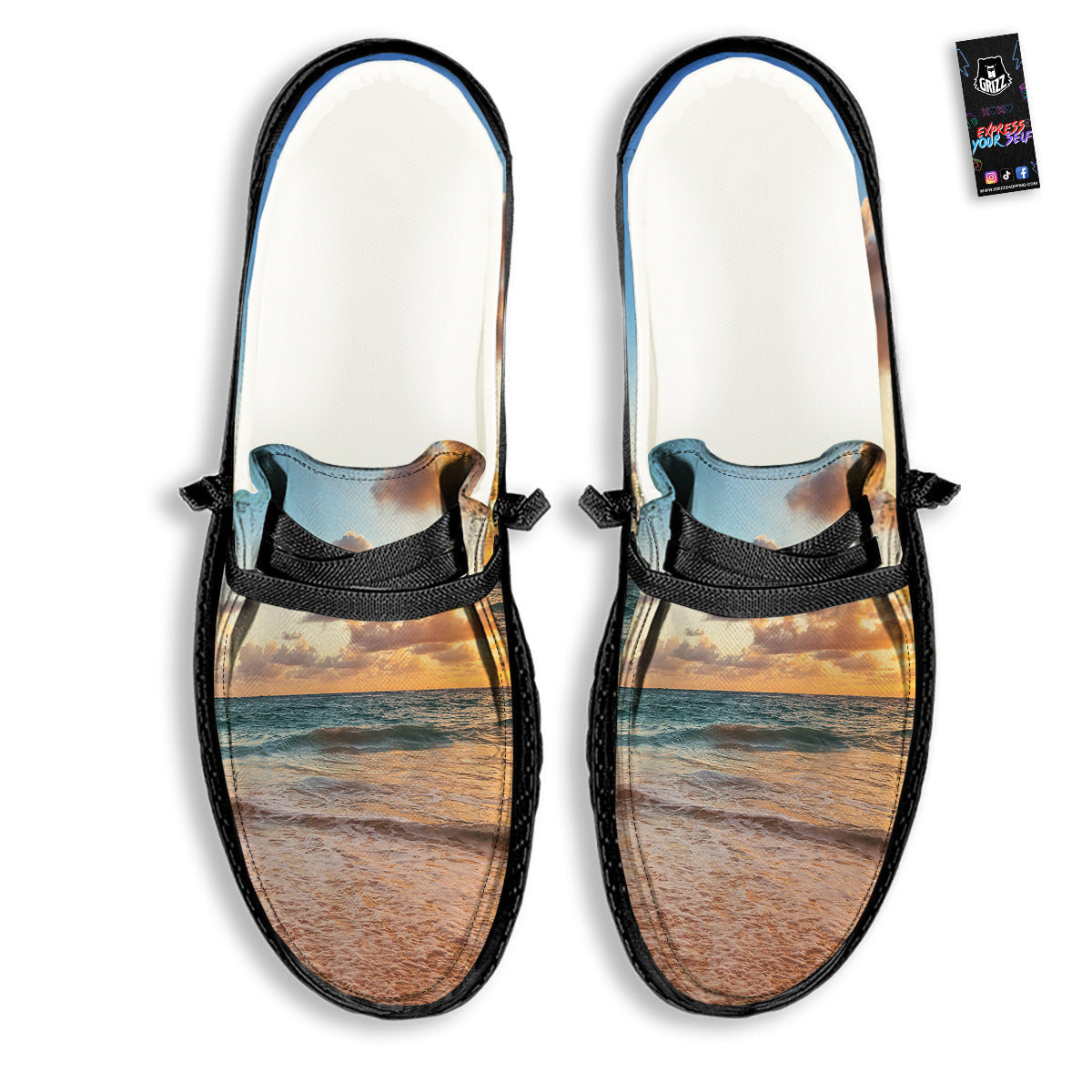 Caribbean Ocean Print Black Loafers-grizzshop