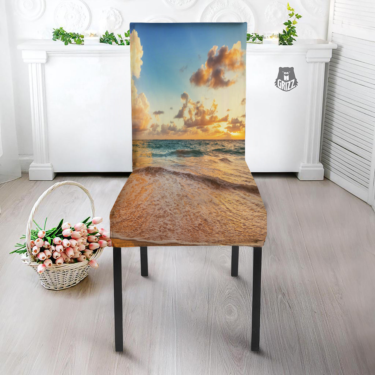 Caribbean Ocean Print Dining Chair Slipcover-grizzshop