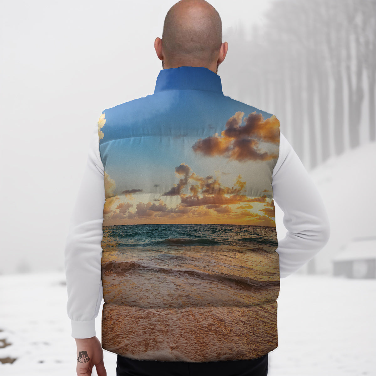 Caribbean Ocean Print Down Vest-grizzshop