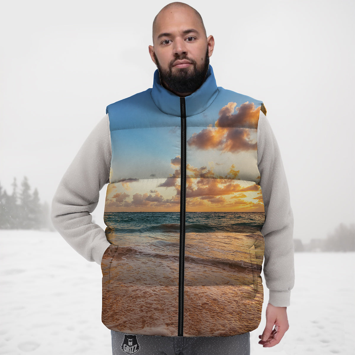 Caribbean Ocean Print Down Vest-grizzshop