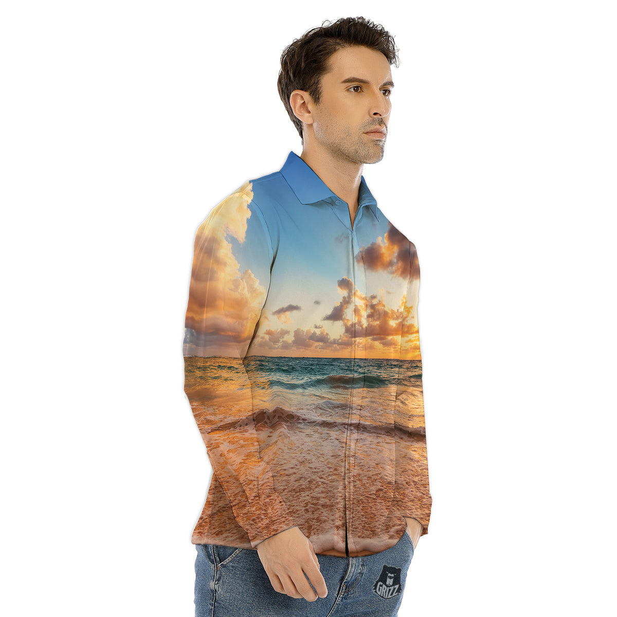 Caribbean Ocean Print Men's Dress Shirts-grizzshop