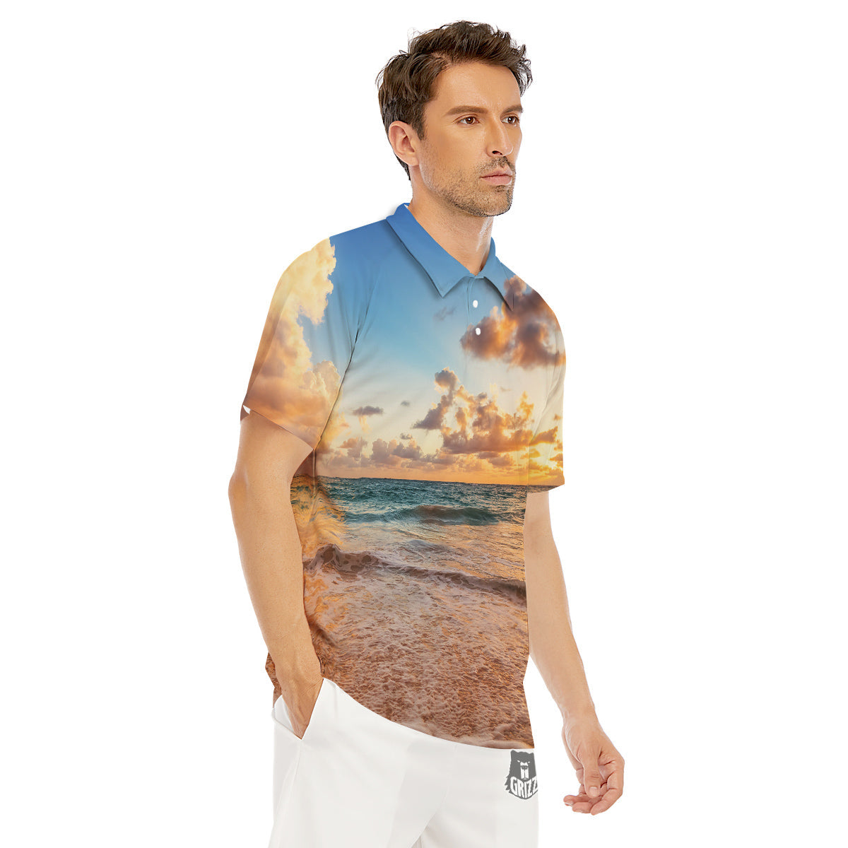 Caribbean Ocean Print Men's Golf Shirts-grizzshop