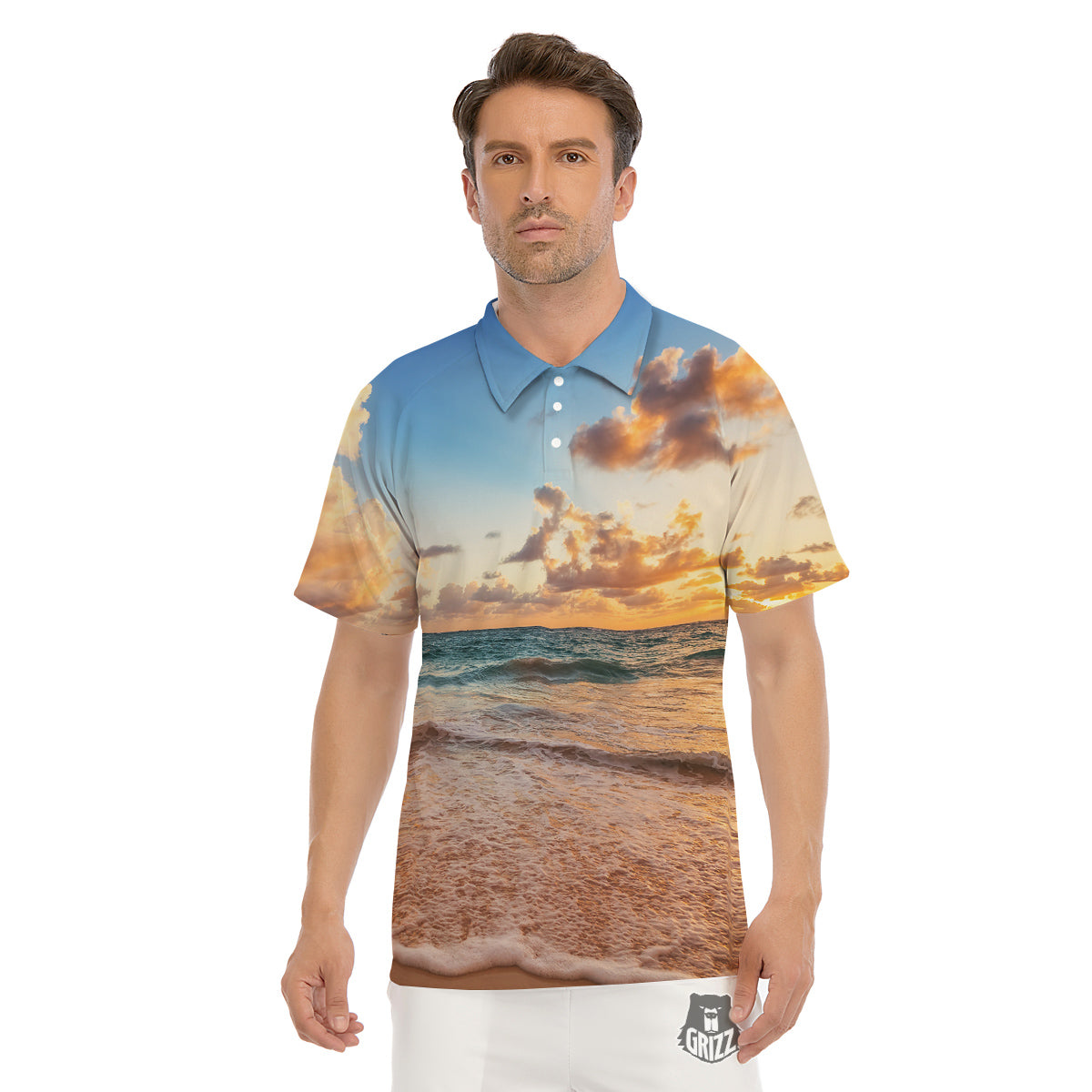 Caribbean Ocean Print Men's Golf Shirts-grizzshop