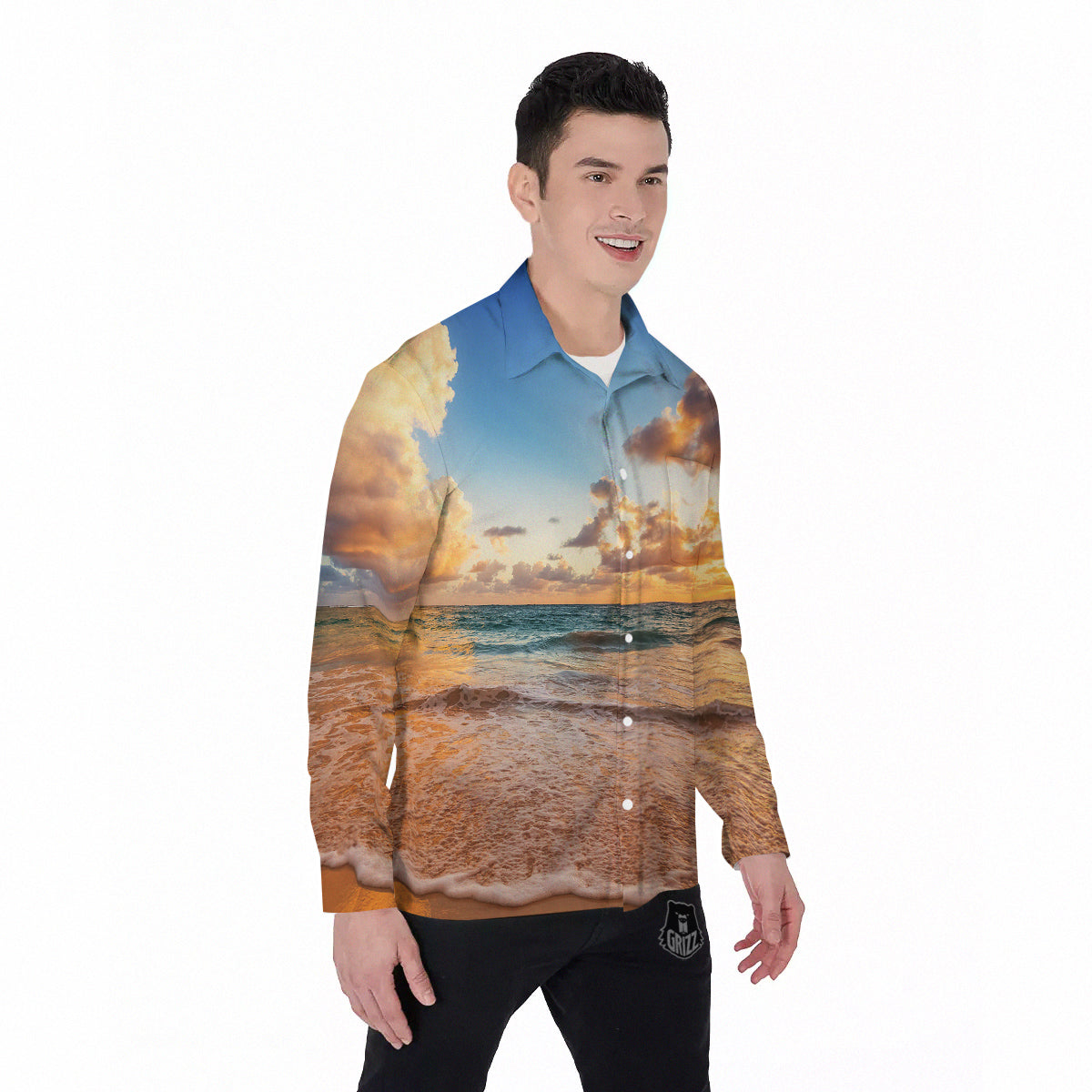 Caribbean Ocean Print Men's Long Sleeve Shirts-grizzshop
