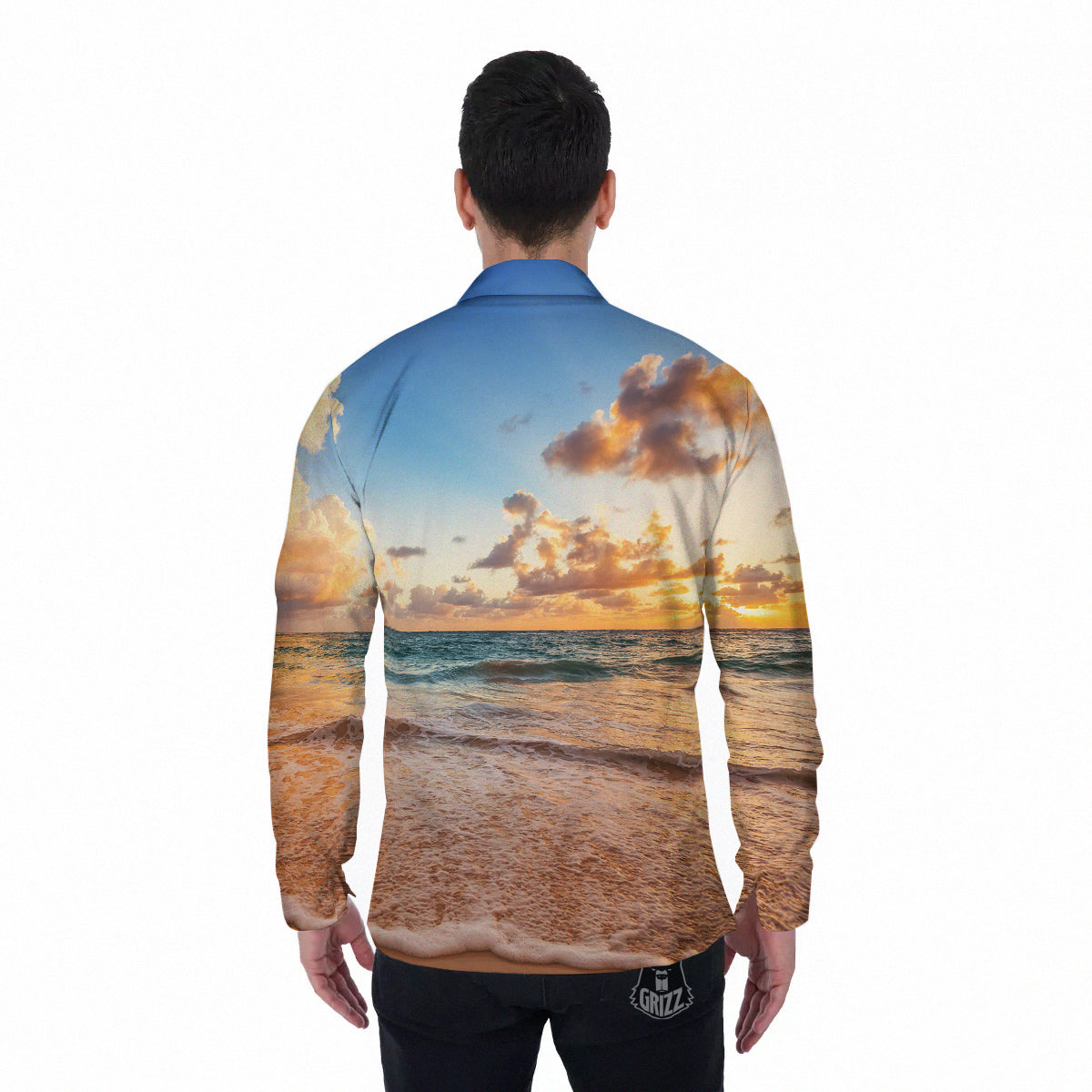 Caribbean Ocean Print Men's Long Sleeve Shirts-grizzshop