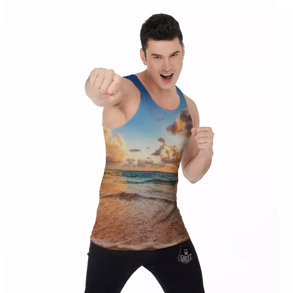 Caribbean Ocean Print Men's Tank Top-grizzshop