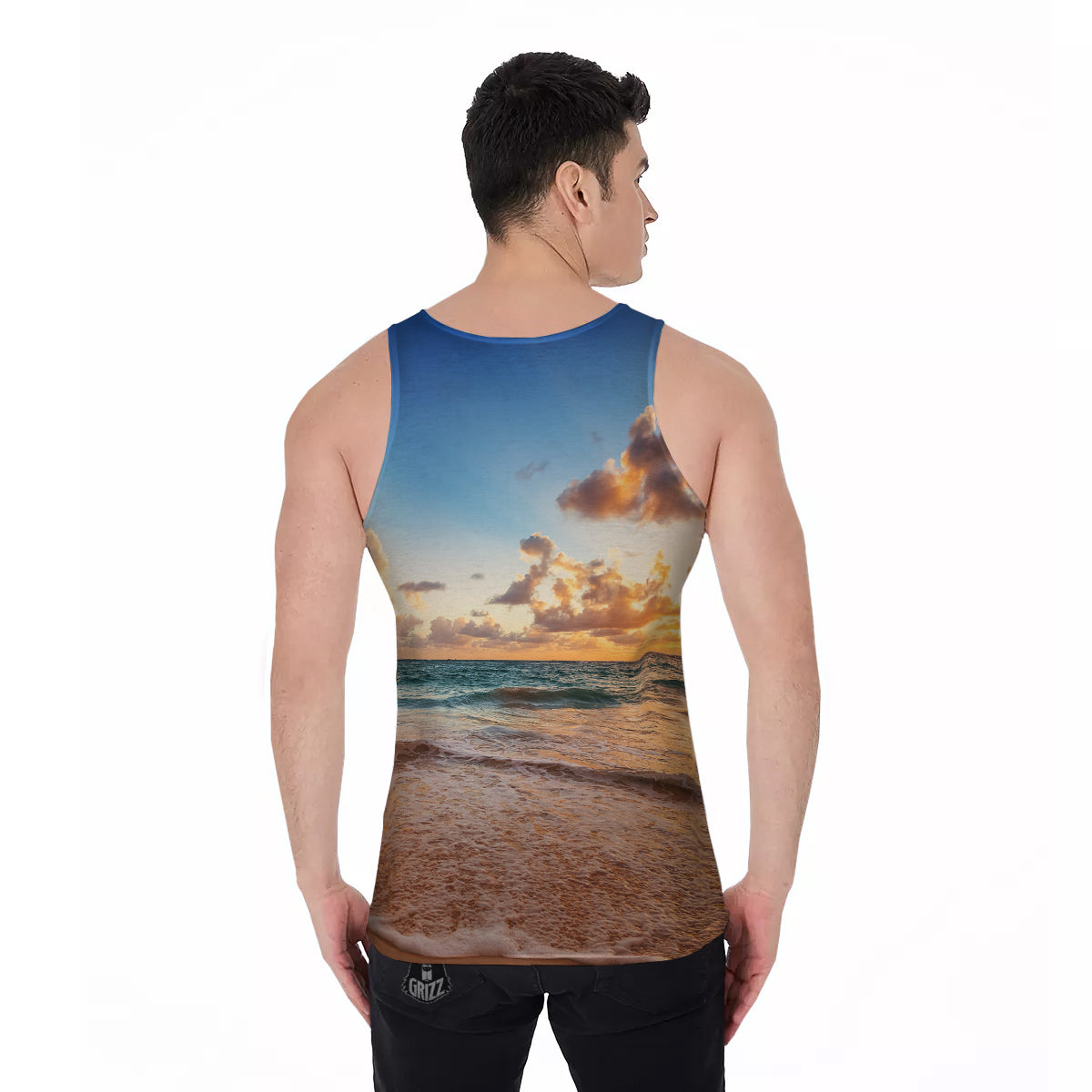 Caribbean Ocean Print Men's Tank Top-grizzshop