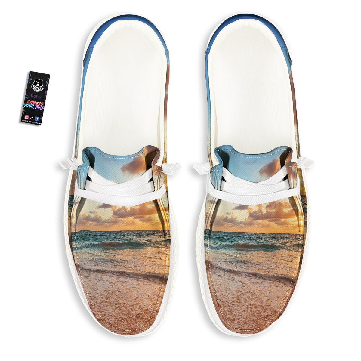 Caribbean Ocean Print White Loafers-grizzshop
