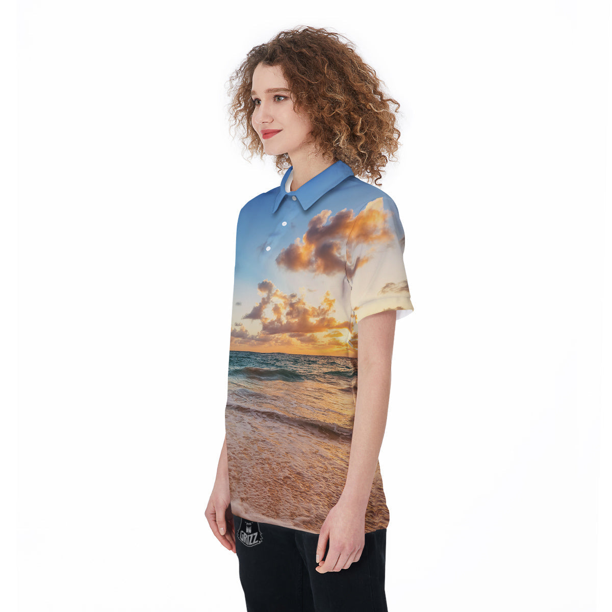 Caribbean Ocean Print Women's Golf Shirts-grizzshop