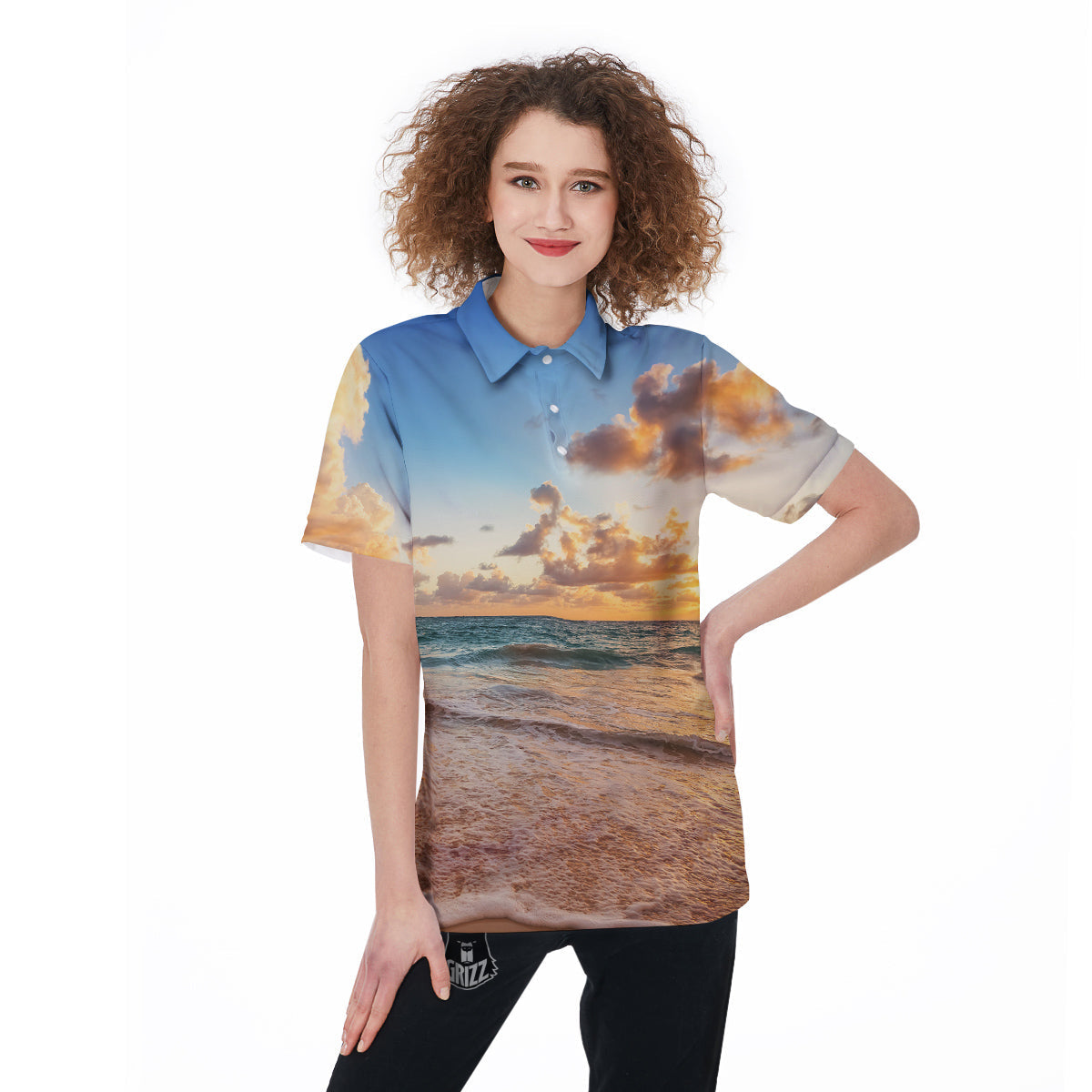 Caribbean Ocean Print Women's Golf Shirts-grizzshop