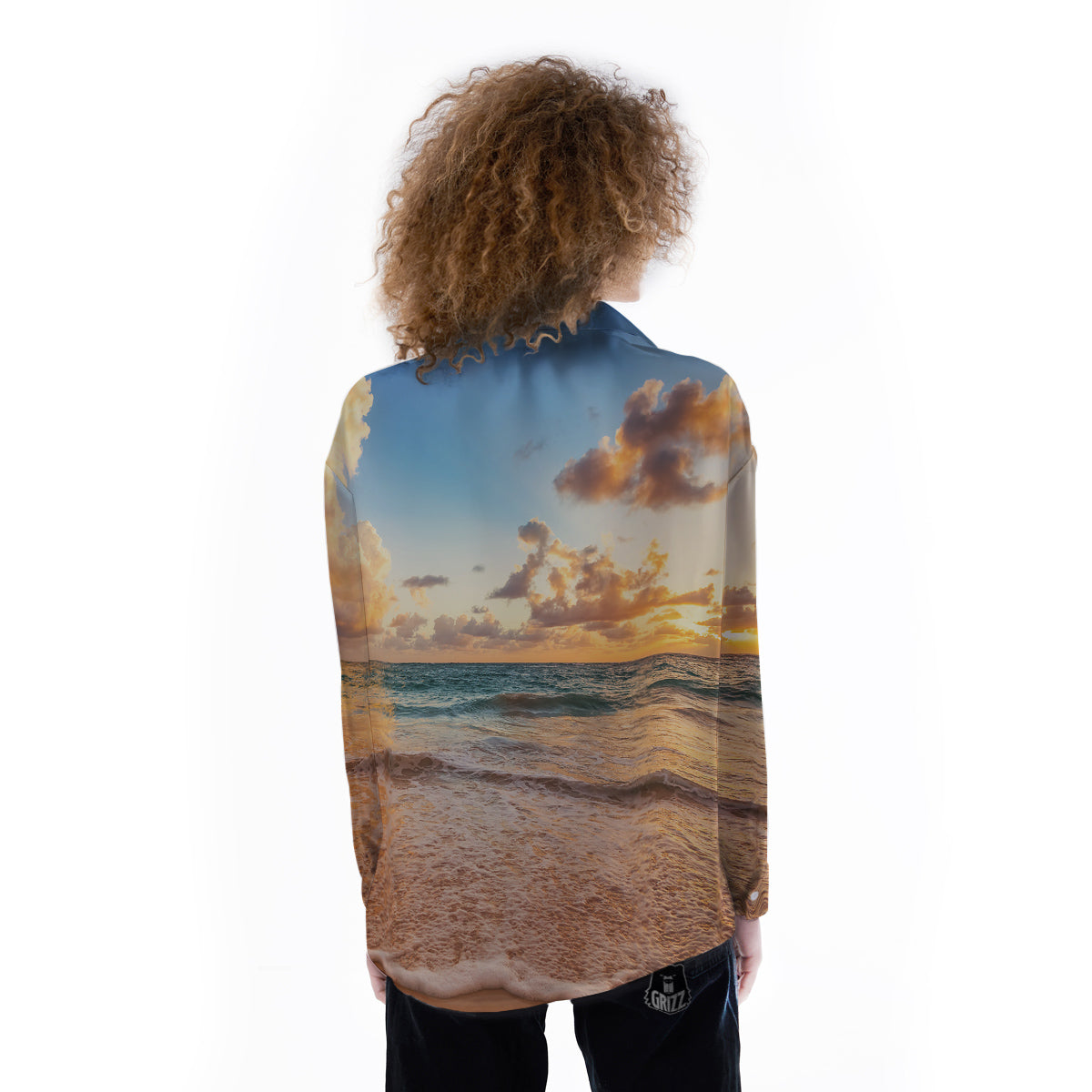 Caribbean Ocean Print Women's Long Sleeve Shirts-grizzshop