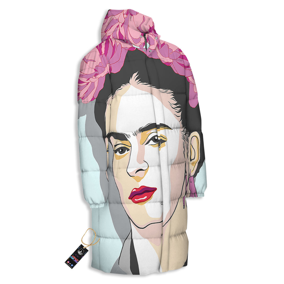 Carmen Frida Kahlo Magdalena Print Long Down Jacket-grizzshop