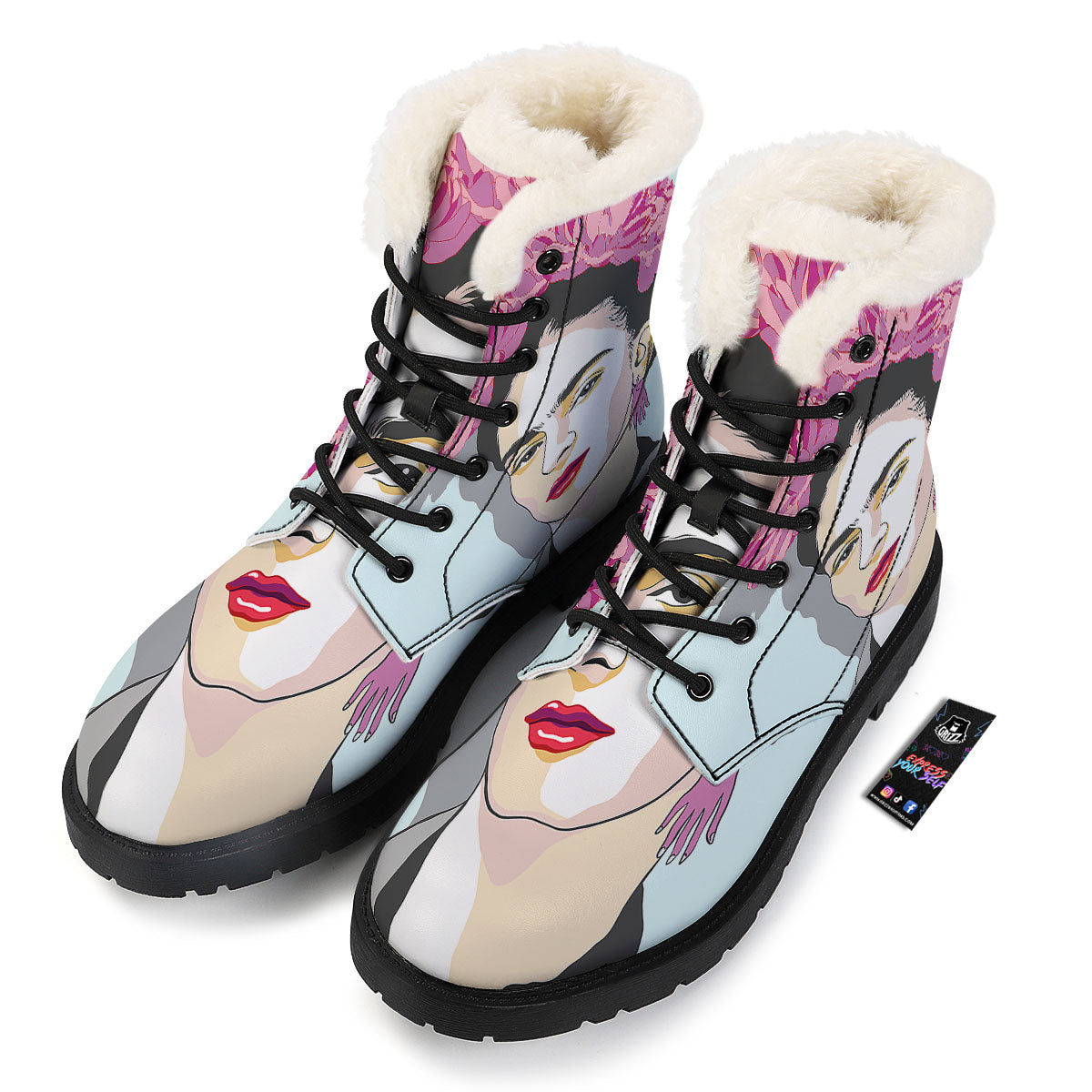 Carmen Frida Kahlo Magdalena Print Winter Boots-grizzshop