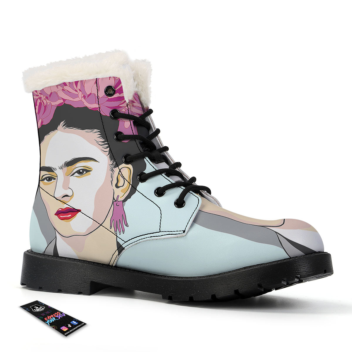 Carmen Frida Kahlo Magdalena Print Winter Boots-grizzshop