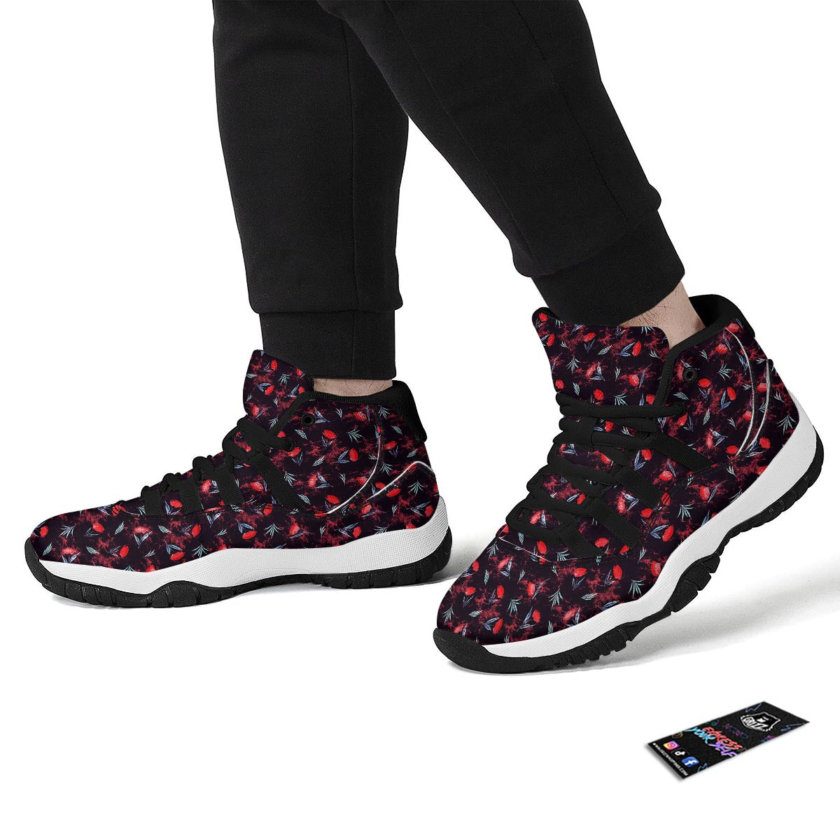 Carnation Black And Red Print Pattern Black Bball Shoes-grizzshop