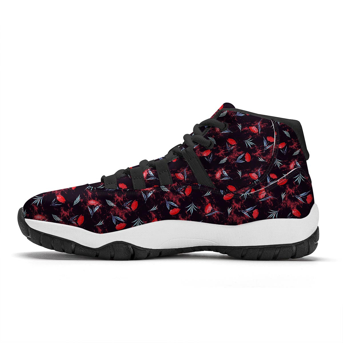 Carnation Black And Red Print Pattern Black Bball Shoes-grizzshop